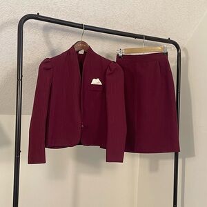 Vintage Burgundy Pinstripe Skirtsuit